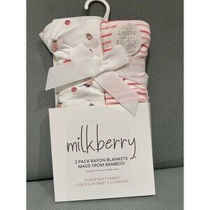 Milkberry Baby Swaddle Blanket Set Pink White Strawberry Stripes Girls Gift New